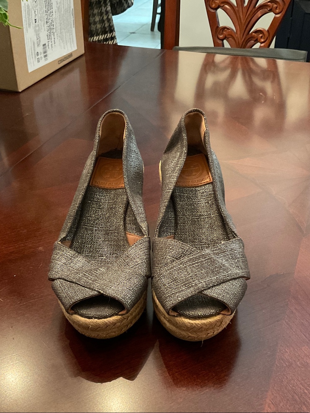 Neutral Gray Espadrille Wedge Sandals - Women